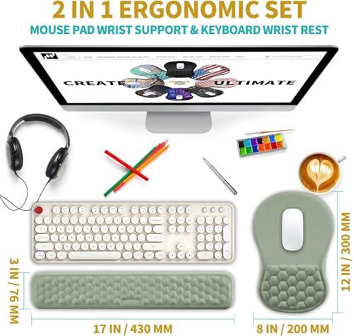 Hokafenle 2 in 1 Ergonomic Mouse Pad Wrist Support & Wrist Rest for Computer Keyboard Set, with Relieve Carpal Tunnel Pain Massage Bulge and Full Memory Gel Design (2In1 Set, Light - Image 3