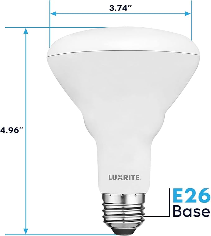 LUXRITE 4-Pack BR30 LED Bulb, 65W Equivalent, 2700K Warm White, Dimmable, 650 Lumens, LED Flood Light Bulbs, 8.5W, Energy Star, E26 Medium Base, Damp Rated, Indoor/Outdoor - Living Room and Kitchen