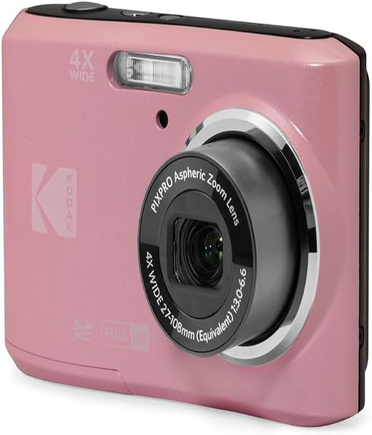 KODAK PIXPRO FZ45 16MP Compact Digital Camera, 4X Optical Zoom, AA, Pink