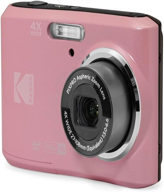 KODAK PIXPRO FZ45 16MP Compact Digital Camera, 4X Optical Zoom, AA, Pink