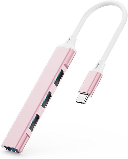 USB C to USB Adapter for MacBook & Mac, 4-Port Type C Hub (Pink)