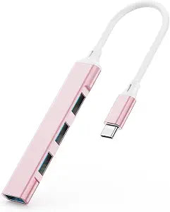 USB C to USB Adapter for MacBook & Mac, 4-Port Type C Hub (Pink)