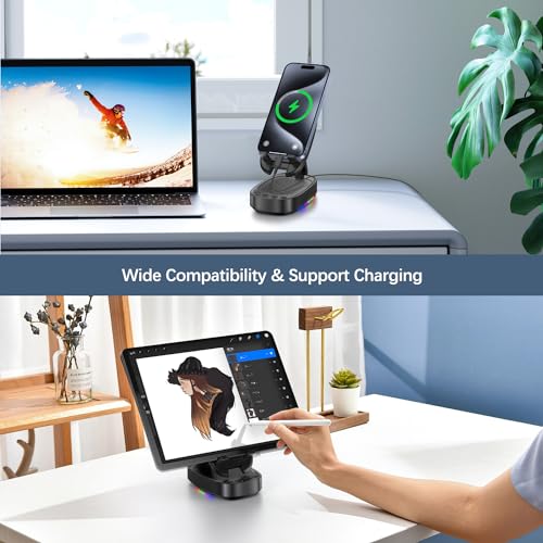 Cell Phone Stand with Wireless Bluetooth Speaker, Unique Gifts for Men/Women, Adjustable Phone Holder with 5 LED Light Modes, Anti-Slip Base HD Surround Sound, Phone Speaker Amplifier for iPhone/iPad