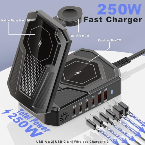250W Foldable Wireless Charging Station for Multiple Devices Apple,