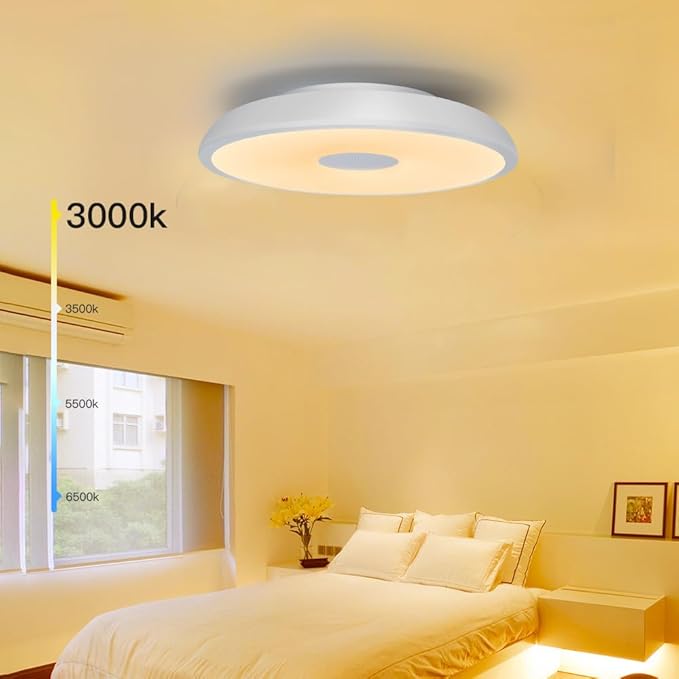 BT-Version LED Ceiling Light with Speaker 18W 11Inch Music Ceiling Lamp with Remote Control Adjustable Brightness & Color Temperature RGB Ambient Lighting for Kids Room Bedroom and More