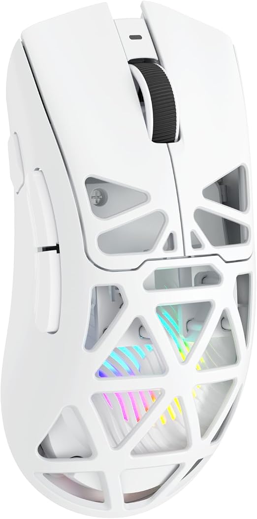 Aula SC620 Wireless Gaming Mouse, Tri-Mode 2.4GHz/USB-C/BT5.3 Computer Mouse with 12000 DPI, Programmable Macro Gamer Mouse with Rapid Fire Key, RGB Light White Gaming Mice for PC/Laptop/Mac