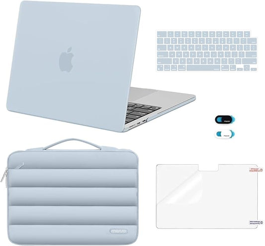 MOSISO Compatible with MacBook Air 13 inch Case M5 2026 M4 2025 M3 M2 2024-2022 A3449 A3240 A3113 A2681, Hard Case&Puffy Bag&Keyboard Cover&Webcam Cover&ScreenFilm for MacBook Air 13.6, Baby Blue