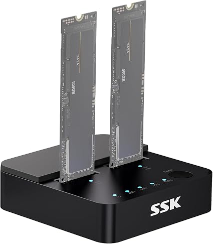 SSK NVMe & SATA SSD Cloner M.2 Duplicator Dual Bay Dock SSD to USB Adapter