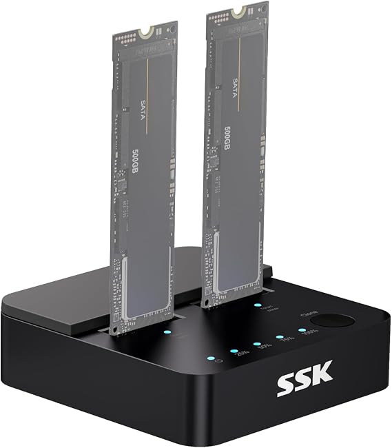 SSK NVMe & SATA SSD Cloner M.2 Duplicator Dual Bay Dock SSD to USB Adapter