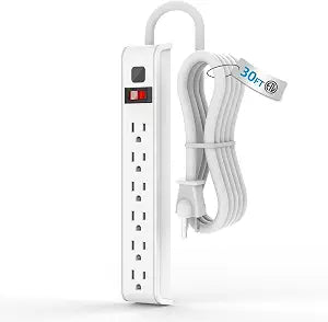 TiFFCOFiO Surge Protector Power Strip, 30 Feet Extension Cord, 600 Joules Surge Protection, Multiple Protection 6 Outlet Strip, 14 AWG Cord, 15A/1875W, ETL Listed