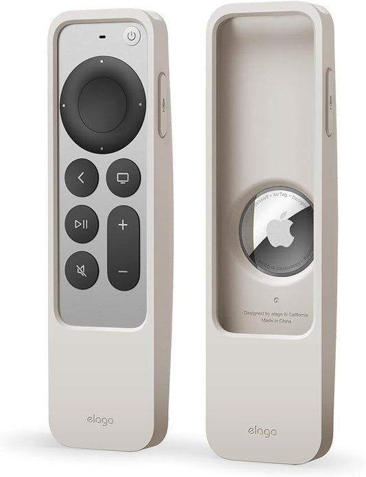 elago R5 Locator Case Compatible with 2021 Apple TV Siri Remote and AirTag - Lanyard Included, Shock Absorption, Drop Protection, Full Access to All Functions [Stone]