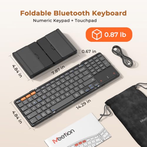 MEETION Foldable Keyboard with Touchpad, Bluetooth Keyboard, Numeric Keypad