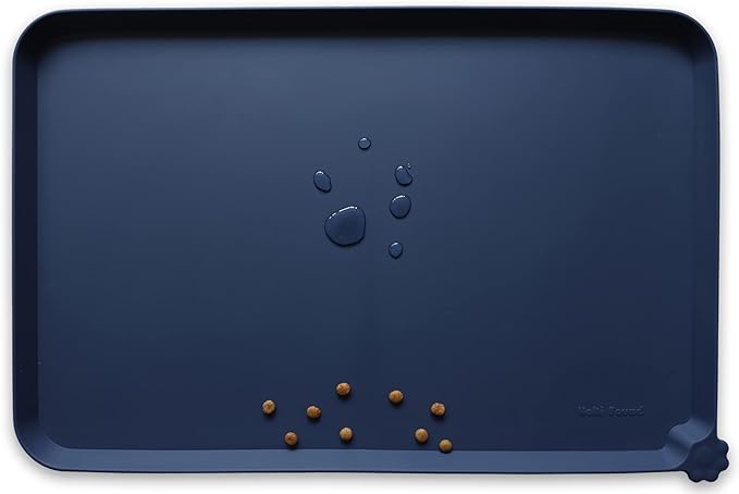 Hoki Found L Silicone Non Slip Pet Dog Cat Bowl Mats - Placemat - Waterproof Dog Cat Food Mats for Carpet - French Navy