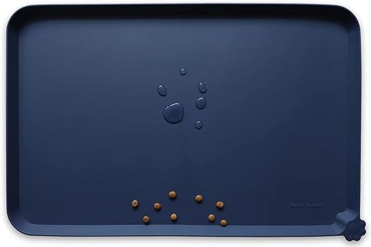Hoki Found L Silicone Non Slip Pet Dog Cat Bowl Mats - Placemat - Waterproof Dog Cat Food Mats for Carpet - French Navy
