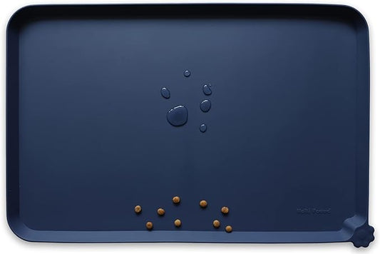 Hoki Found Large Waterproof Silicone Pet Food Mats Tray - Non Slip Pet Bowl Mats Placemat - Dog Pet Cat Feeding Mat - Dog Cat Food Mats -Pet Water Mats for Floors - French Navy