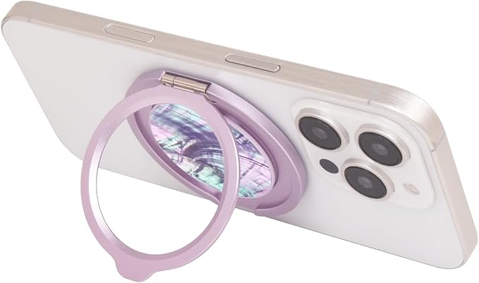 Cell Phone Ring Holder, Phone Grip, Magnetic Phone Ring Stand，Ultra Thin Phone Kickstand with Finger Loop Strap, Phone Ring Holder for Mag-Safe iPhone 16/15/14/13/12 Series (Purple Shell)