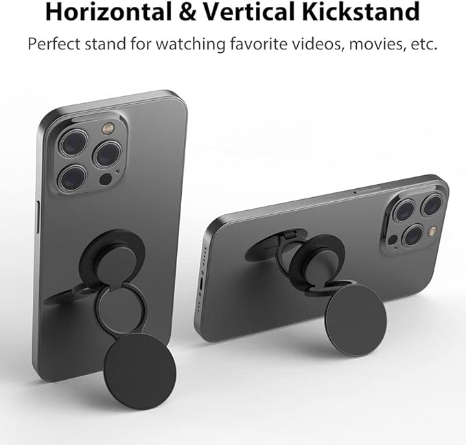Phone Grip, Phone Ring Holder Finger Kickstand, 360°Rotation & Adjustable Metal Cell Phone Rings Gripper Stand Work with Magnetic Car Mount for iPhone Samsung & Other Phones - Black