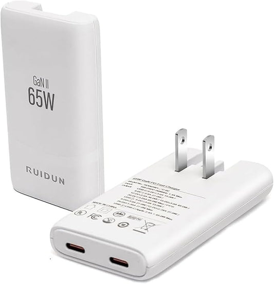 65W GaN USB C Charger,Dual-Port Fast Wall Charger,PD 3.0 & QC 4.0,Foldable Plug for MacBook Pro/Air, iPhone 15, iPad Pro, Galaxy S24, Steam Deck & More,White