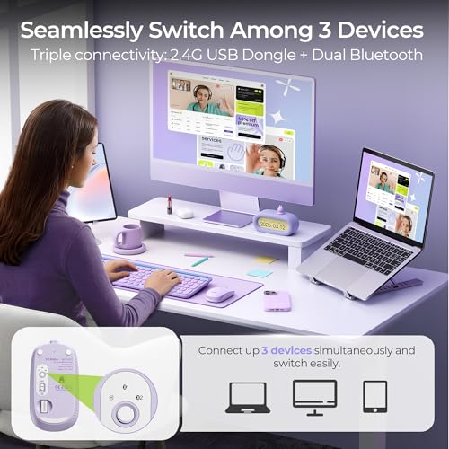 seenda MOU001 Bluetooth Wireless Mouse for Laptop,Slim Computer Mice,Purple - Image 3