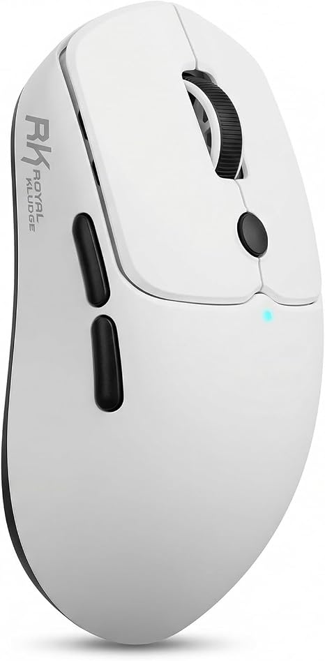 RK ROYAL KLUDGE MO1 Wireless Mouse, 55g Ultra-Lightweight Computer Mice, 6 Programmable Buttons, 2.4GHz/Bluetooth/Wired, 6000 DPI Optical Sensor, White
