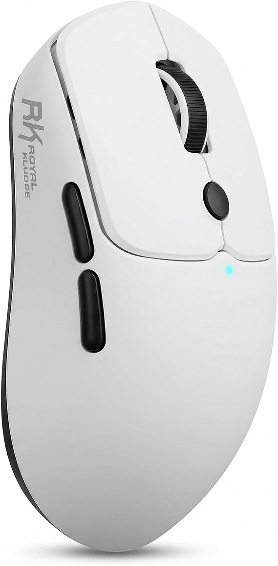RK ROYAL KLUDGE MO1 Wireless Mouse, 55g Ultra-Lightweight Computer Mice, 6 Programmable Buttons, 2.4GHz/Bluetooth/Wired, 6000 DPI Optical Sensor, White