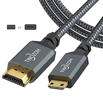 Twozoh Mini HDMI to HDMI Cable 1FT, Short High-Speed HDMI to Mini HDMI Braided Cord Support 3D 4K/60Hz 1080p 720p