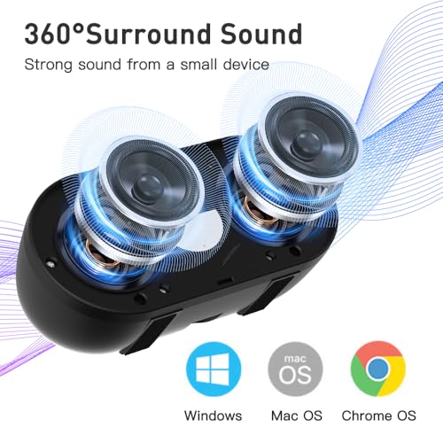 USB Computer Speaker with Built-in Microphone, Mini Soundbar Speaker for Desktop Laptop PC, Plug & Play USB Powered Small Sound Bar,Mini Speaker,360° Surround Sound for Gaming Music Movie