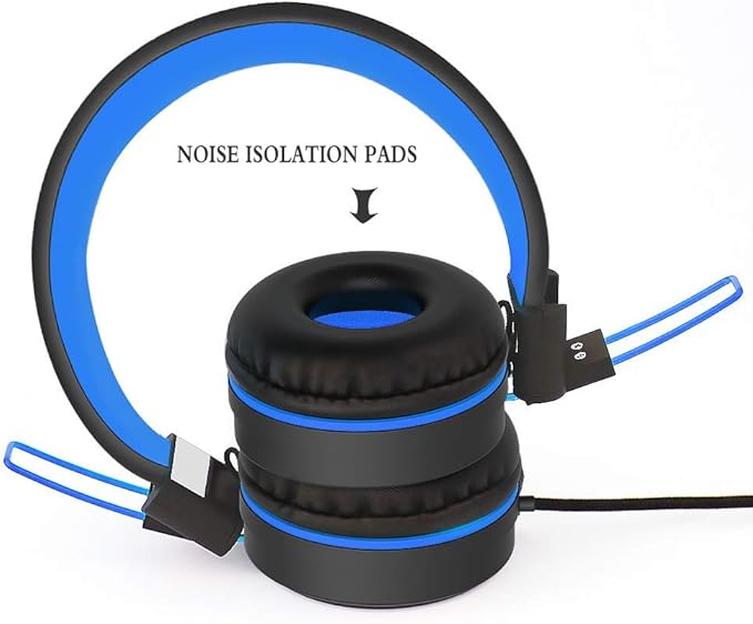 ELECDER i37 Kids Headphones Children Girls Boys Teens Foldable Adjustable On Ear Headphones 3.5mm Jack Compatible Cellphones Computer MP3/4 Kindle School Tablet Black/Blue