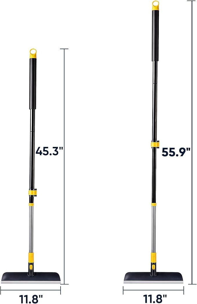 Yocada Floor Squeegee Scrubber and Floor Scrub Brush Set Telescopic Handle for Garage Courtyard Shower Bathroom Pet Hair Fur Floor Marble Glass Tile Water Foam Cleaning