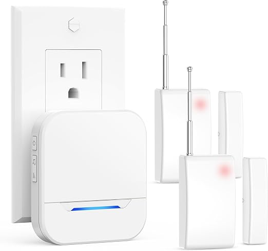 4000FT Wireless Door Chime for Home Security, Long Range Door Sensor Alarm for Kids Safety & Elderly Care, Plug-in Entry Alert for Store, Office, Garage (White - 2 Sensors + 1 Receiver)