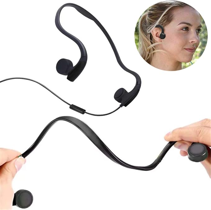Bone Conduction Headphones, Open-Ear Wired Bone Conduction Outdoor Headphones, Noise Reduction with Mic, for Running, Sports, Fitness,Blue