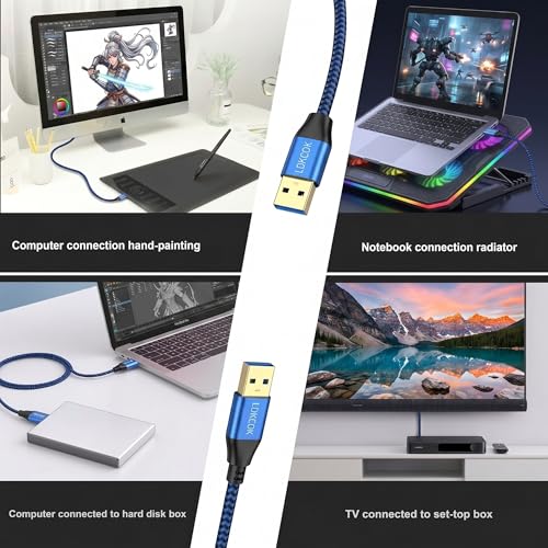 USB to USB Cable 20FT, Durable Braided USB 3.0 Male to Male Type A to Type A Data Transfer Cable, Compatible with Hard Drive, Laptop, DVD Player, TV, USB Hub, Monitor, Camera, Set-Top Box