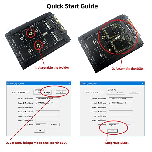 cablecc Dual NGFF B+M Key M.2 SSD Card JOBD Raid0 Span Bridge to 2.5inch SATA Combo HDD Disk Drive Enclosure
