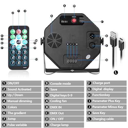 Rechargeable LED Par Can Lights, RGB Battery Powered Stage Uplights with Sound Activated Remote & DMX Control for Festival Event Wedding Bar Church