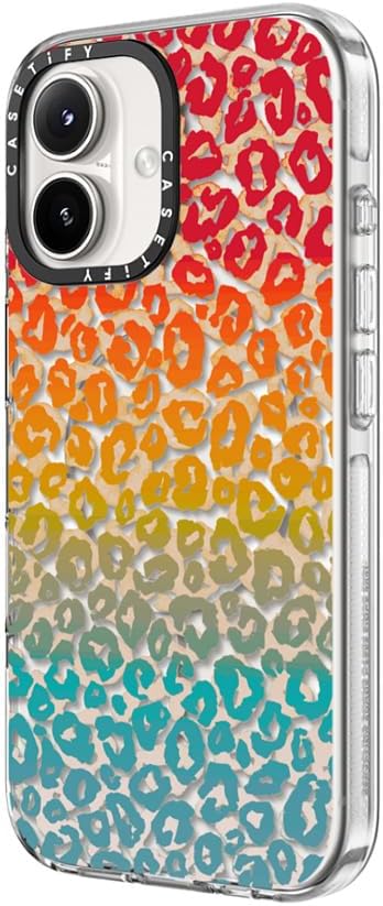 CASETiFY Clear iPhone 16 Case [Not Yellowing / 6.6 ft. 3X Military Grade Drop Protection/Compatible with Magsafe] - Cheeky Cheetah Vibrant Rainbow - Clear