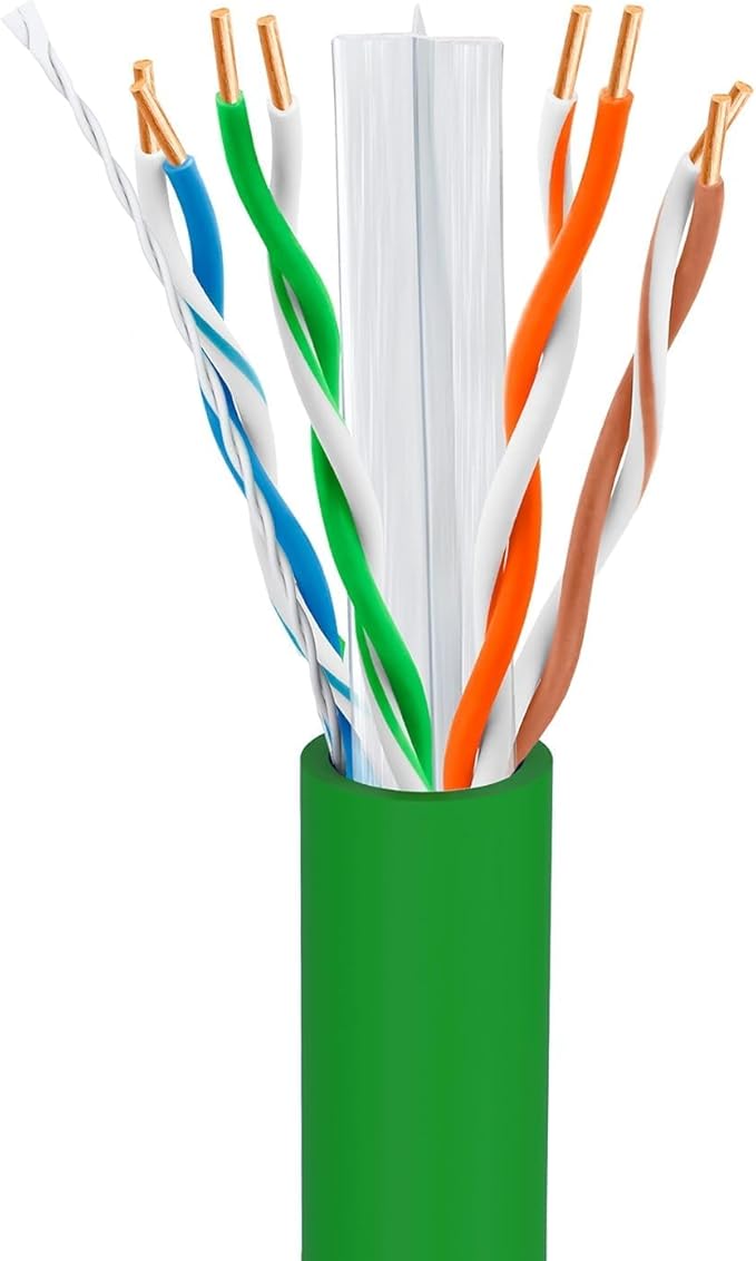 Big-A - Bulk Cat6 Cable 1000ft 23AWG Solid 4 Pair, Cat 6 Ethernet Cable Unshielded Twisted Pair (UTP), (CMR) 550MHz Internet Cable, Pull Box - Green