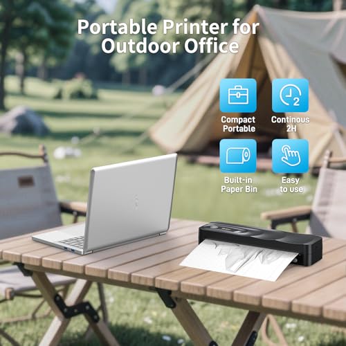 Portable A4 Thermal Printer | 3 Rolls Thermal Paper & 2 Folding Papers Included | Inkless Bluetooth Printer w/Carry Case, Supports 8.5"x11" US Letter, Cellphone APP Compatible for Travel