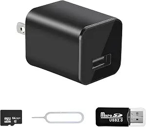 Charger Camera, 1080P Camera with Motion Detection with 64GB Micro SD Card Included for Home, Window, Indoor and Security (No WiFi)