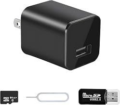 Charger Camera, 1080P Camera with Motion Detection with 64GB Micro SD Card Included for Home, Window, Indoor and Security (No WiFi)