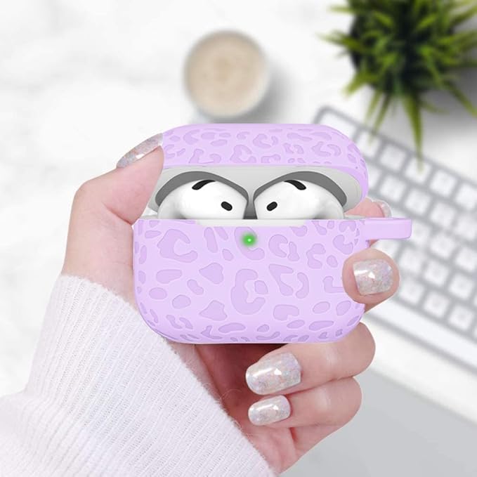 Engraved Leopard Case Compatible with AirPods 4th Generation Cover with Keychain, Skin Soft Cover for Compatible with AirPods 4 Case Full Protection,Front LED Visible, Lavender