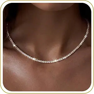 Tewiky Choker Necklaces for Women 14k Gold Plated Tennis Necklace