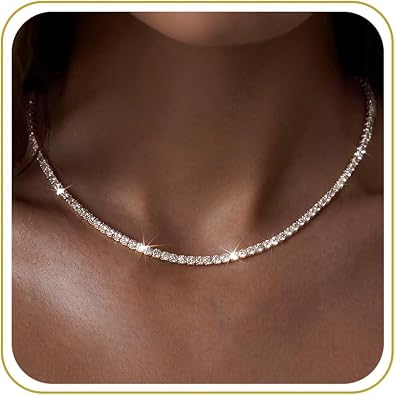 Tewiky Choker Necklaces for Women 14k Gold Plated Tennis Necklace