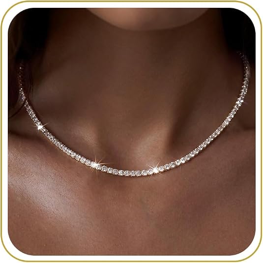 Tewiky Choker Necklaces for Women 14k Gold Plated Tennis Necklace