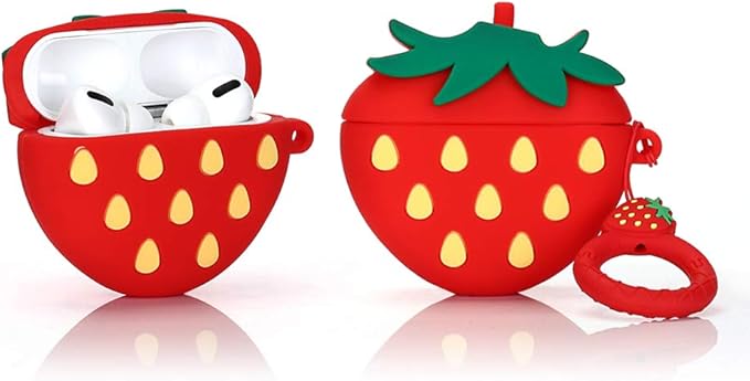 (4Pack) Case for AirPods Pro 2nd/1st Generation (2022/2019) with Carabiner, XMBYGY Cute Skin Design Silicone Cartoon Charging Case Protective Covers for Boys Girls (G+GOD+Mcoffee+3Dstrawberry)