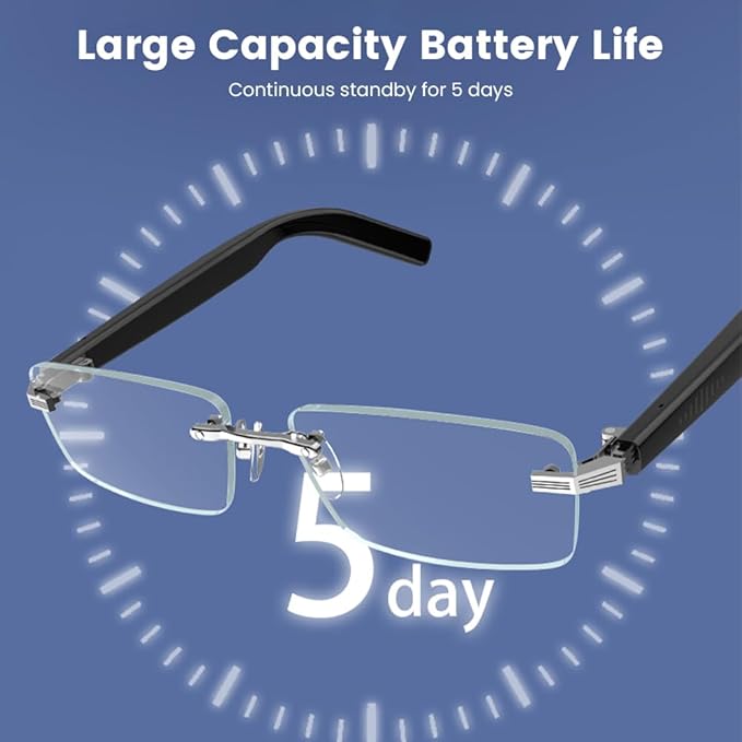 Smart Glasses Rimless Smartglasses with Bluetooth Speaker,Remote Control Photo Taking/Indoor Protection Voice Control (Anti-Bluelight Lenses)