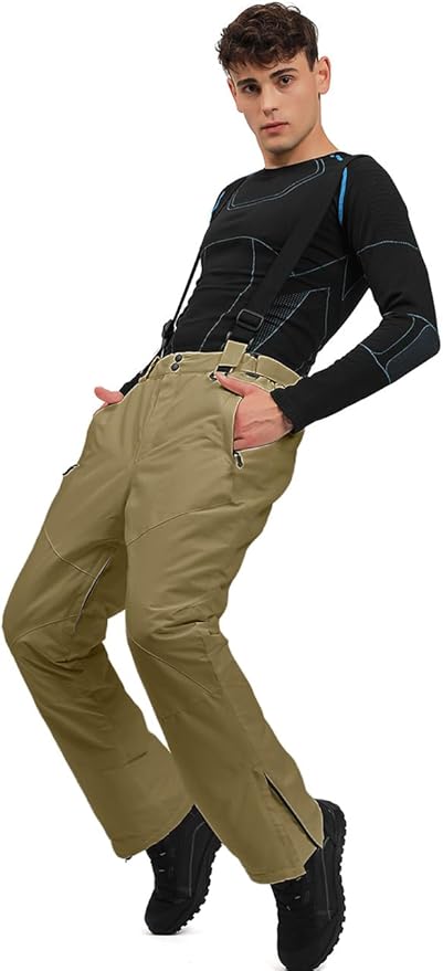 YEEFINE Men's Waterproof Snow Ski Pants Insulated Warm Winter Outdoor Snowboard Bibs with Suspenders