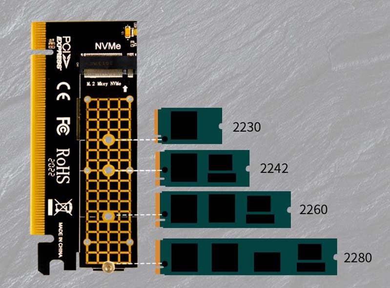 PCIe Adapter for M.2 NVMe Mkey, PCI-e 4.0 X4 Card Supports NGFF M2 M-Key SSD of Length 2280,2260,2242,2230, PCIe NVMe Adapter