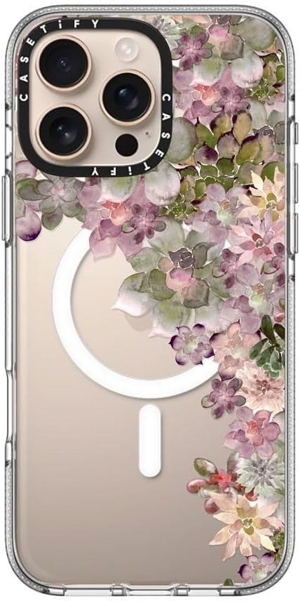 CASETiFY Clear iPhone 16 Pro Max Case [Not Yellowing / 6.6 ft. 3X Military Grade Drop Protection/Magsafe] - My Succulent Garden Rose - Clear