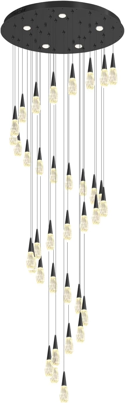 30 Light Extra Large Chandelier for High Ceiling Lights Black Moderm Pendant Light Fixture Crystal Chandelier for Staircase Foyer Villa Living Room