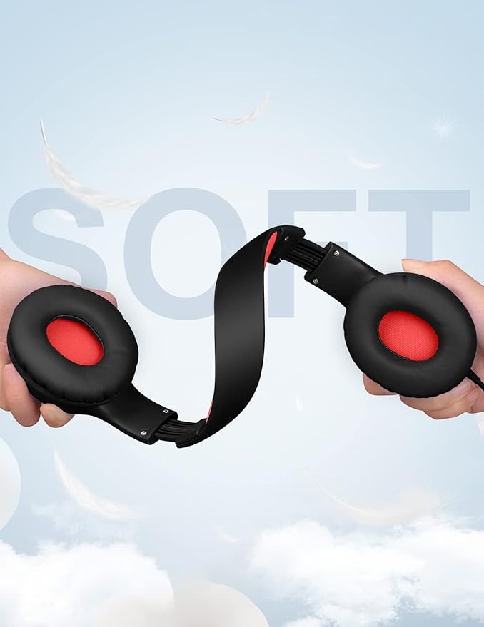 Headphones for Kids for School, Kids Headphones with Microphone, Sharing Function, 85dB/94dB Safe Volume Limit, HD Sound, Over Ear Kid Headphone for School, On-line Study, Travel, Red